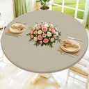 Moosfor Round Spandex Tablecloth, Elastic Fitted Waterproof Tablecloths for 45"-56" Tables, Stretch Washable Picnic Table Cover for Camping, Dining, Indoor and Outdoor, Taupe