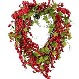 Pudate Valentines Day Wreath Heart Wreath with Red Berries Lush Green Ivy, Romantic Front Door Decoration for Spring Mother's Day, Perfect for Weddings & Indoor/ Outdoor Farmhouse Décor