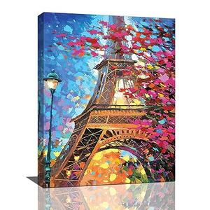 Paris Eiffel Tower Wall Art Paris Pictures Wall Decor Paris Eiffel Tower Canvas Painting Print Artwork Modern Home Decorations Framed for Living room Bedroom Office 16"X20"