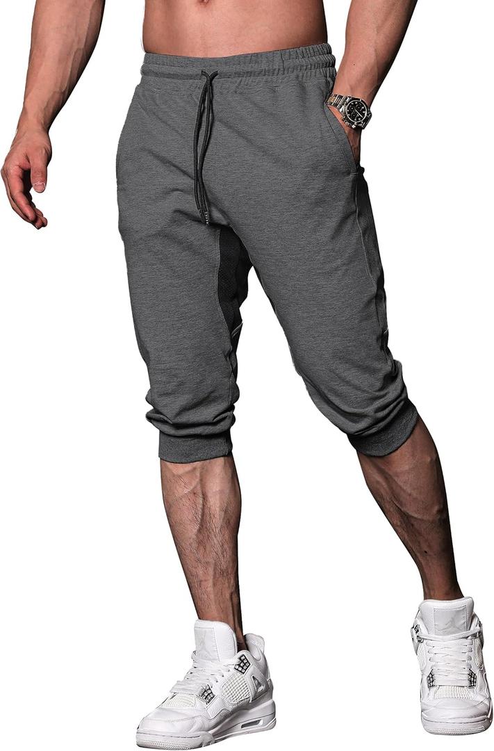 FIRSTGYM Mens Workout 3/4 Jogger Pants Tapered Fit Sweatpants Casual Joggers (Medium, Dark Gray)