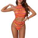 Women's Neon 2 Piece Crop Top High Waist Shorts Sexy Sleeveless Fishnet Teddy Lingerie Bikini Cover Up