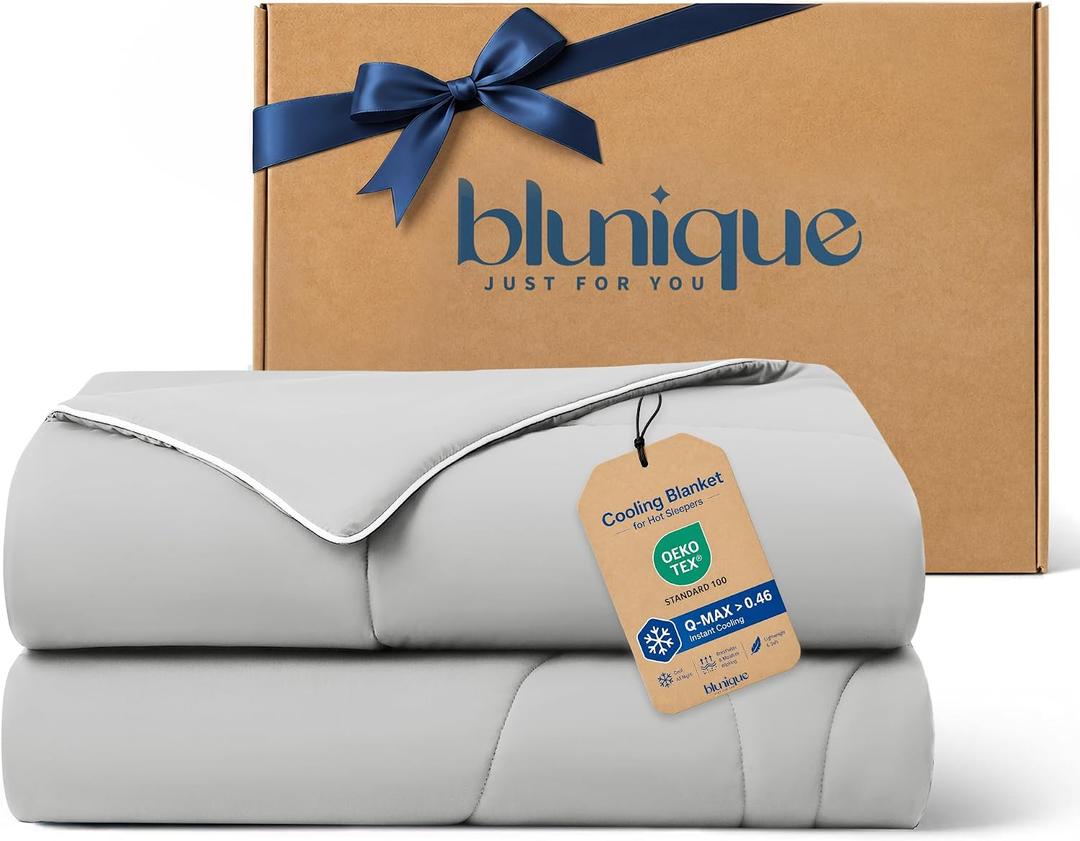 Cooling Comforter Queen Size, Double-Sided Cooling Blanket for Hot Sleepers, Breathable Lightweight Comforter for Night Sweats, All Season Cool Blanket, Soft Cold Touch,(90"x90" Light Gray)