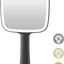 Famihomii Hand Mirror with 3 Light Color & Dimmable, Lighted Handheld Mirror, Lightweight & Durable, Portable & Hangable for Makeup Application, Hair Styling, Shaving, Battery Operated