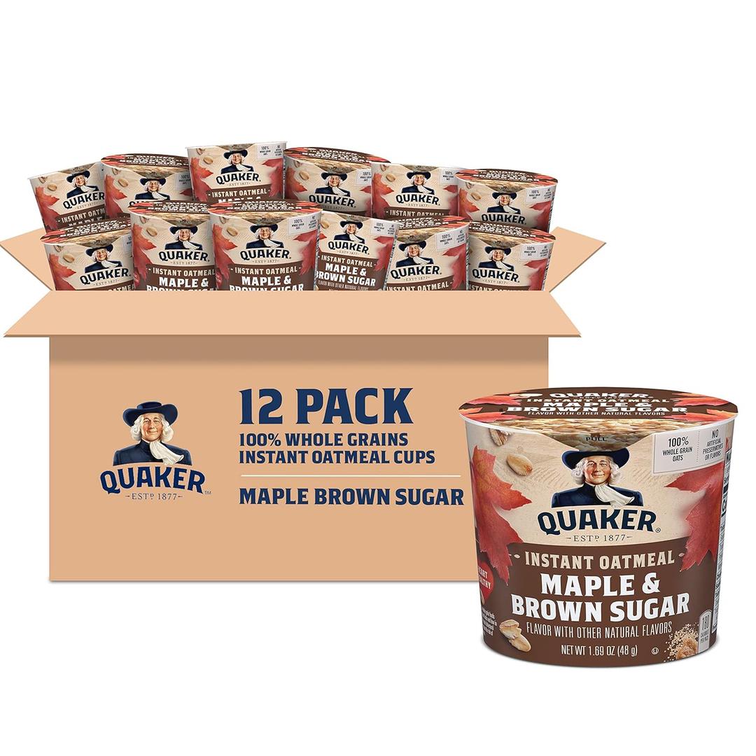 Quaker Instant Oatmeal Express Cups, Maple & Brown Sugar, 1.69 Ounce (Pack of 12), BBD 05/26/26