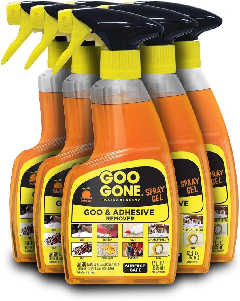 Goo Gone Spray Adhesive Remover Gel, 6 Pack, Removes Glue, Stickers, Tape Residue, Grease, Gum & Wax, Adhesive Spray with Citrus Cleaning Power for Hard Surfaces, Carpets & Fabrics (12 Fl Oz (Pack of 6))