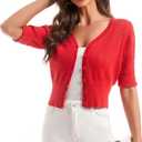 Women's Cotton Cropped Cardigan, Soft Short Sleeve V-Neck Casual Lightweight Cover Up Knit Sweater for Dresses (Red, XXL)