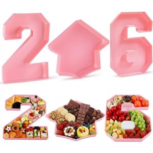Tellingyou 3 Pcs 13.7" 2026 Graduation Fillable Letter, Plastic Number Trays for Food 2026, Charcuterie Number, Grad Fillable Letter for Class of Congrats Grad Party Supplies(2026,Light Pink)