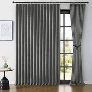 KEQIAOSUOCAI Sliding Door Curtains 2 Panels Set 100 Inch Wide, Pinch Pleat Room Divider Noise Reducing Weighted Drapes Thermal Insulated Window Treatment for Patio 100 x 95 Inches Long (Grey)