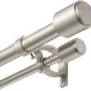 Kemmie 1" Window Treatment Curtain Rod with Cylindrical Cap Finials, Double Drapery Rod Adjustable Length 36-72", Matted Nickel