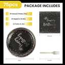 75PCS Happy Birthday Paper Plates Set, Black Sliver Crown Party Plate 6.5Inch Napkins 6.3 Inch Plastic Fork Tableware Dessert Plates Guests for Birthday Party Decoration-Serve 25