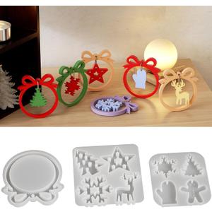 3 Pieces Christmas Resin Molds Silicone, 9 Cavities Christmas Ornament Silicone Molds for Family Christmas Decoration, Gifts, Resin Art Craft, Keychains, Tree Decorations