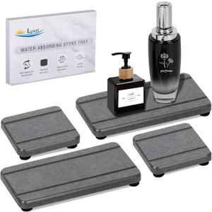 4PCS Stone Drying Trays for Bathroom Sink and Kitchen Counter, Water Absorbing Stone Tray with Diatomaceous Earth, Soap Dish and Coaster