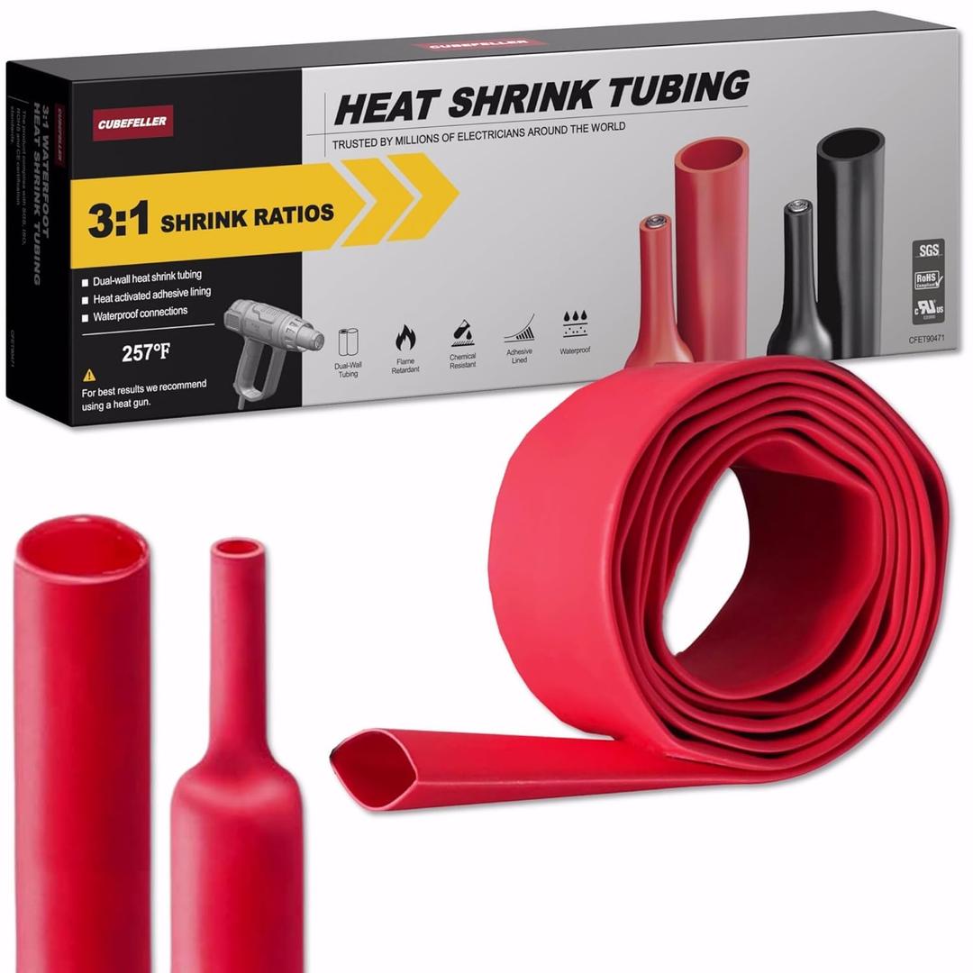 CUBEFELLER 3:1 Ratio 5/8 Inch (15mm) Red Heat Shrink Tubing - 4ft (1.22M Total Length), Marine Grade Waterproof Adhesive Lined, Insulation Sealing Oil-Proof Wear-Resistant,CFET0415R