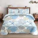 Twin Size Comforter Set with Pillowcase, Sea Shells Coral Seashell Soft 2 Pcs Bedding for Kids and Adults, Underwater Vintage Retro Comforter Set for Room Bedroom Bed Decor