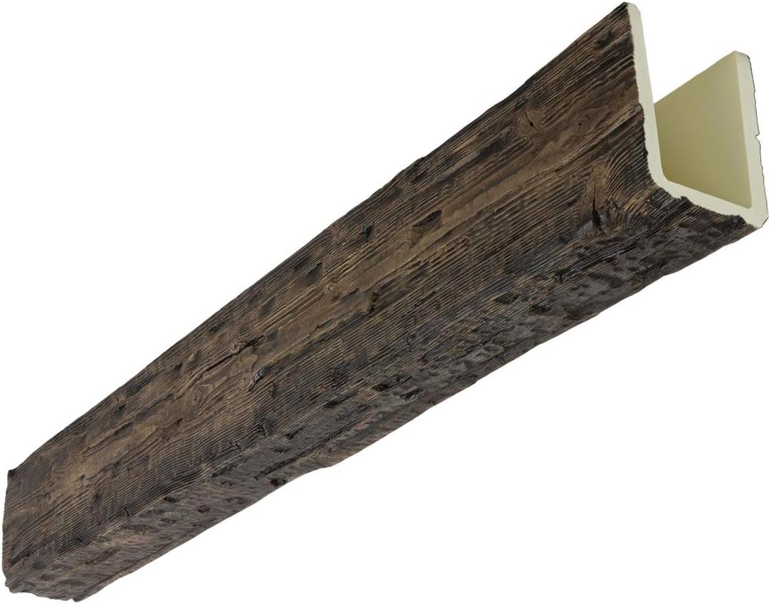 Ekena Millwork 5 1/2"W x 5 1/2"H x 144"L 3-Sided (U-Beam) Salvaged Timber HeritageTimber Faux Wood Ceiling Beam, Kona Brown