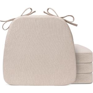 Sunsleek Chair Cushions for Dining Chairs, D-Shaped Seat Cushions with Removable Washable Cover and Ties, Chair Pads for Kitchen, Indoor Dining Room, Patio Chairs, 17'' x 16'', Set of 4, Beige