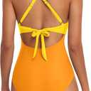 Eomenie Women's One Piece Swimsuits Tummy Control Cutout High Waisted Bathing Suit Wrap Tie Back 1 Piece Swimsuit (Orange, M)