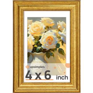 upsimples Vintage 4x6 Picture Frame, Antique Gold Frames Display 3.5x5 with Mat or 4 x 6 Without for Wall or Tabletop Decor, 1pack