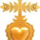 Gold Wall Cross-Saint Heart Miracle Decorative Wall Cross, Antique Gold Heart Design, Vintage Religious Home Decor