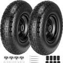 4.00-6 Tire and Wheel Flat Free, 13" Wheelbarrow Wheels and Tires with 5/8" or 3/4" Bearings 4.00-6 Solid Tires Replacement for Wheelbarrow, Garden Carts, Wagon, Dolly, Hand Trucks(2 PCS, Black)