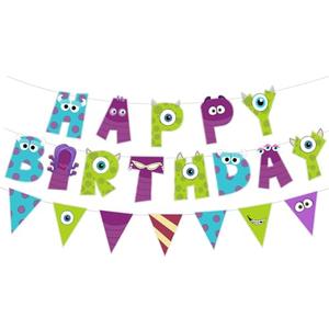3 Pcs Monster Birthday Banner and Garland - Cute Monster Theme Party Decorations for Kids Birthday, Baby Shower, Boys Girls Celebration Supplies