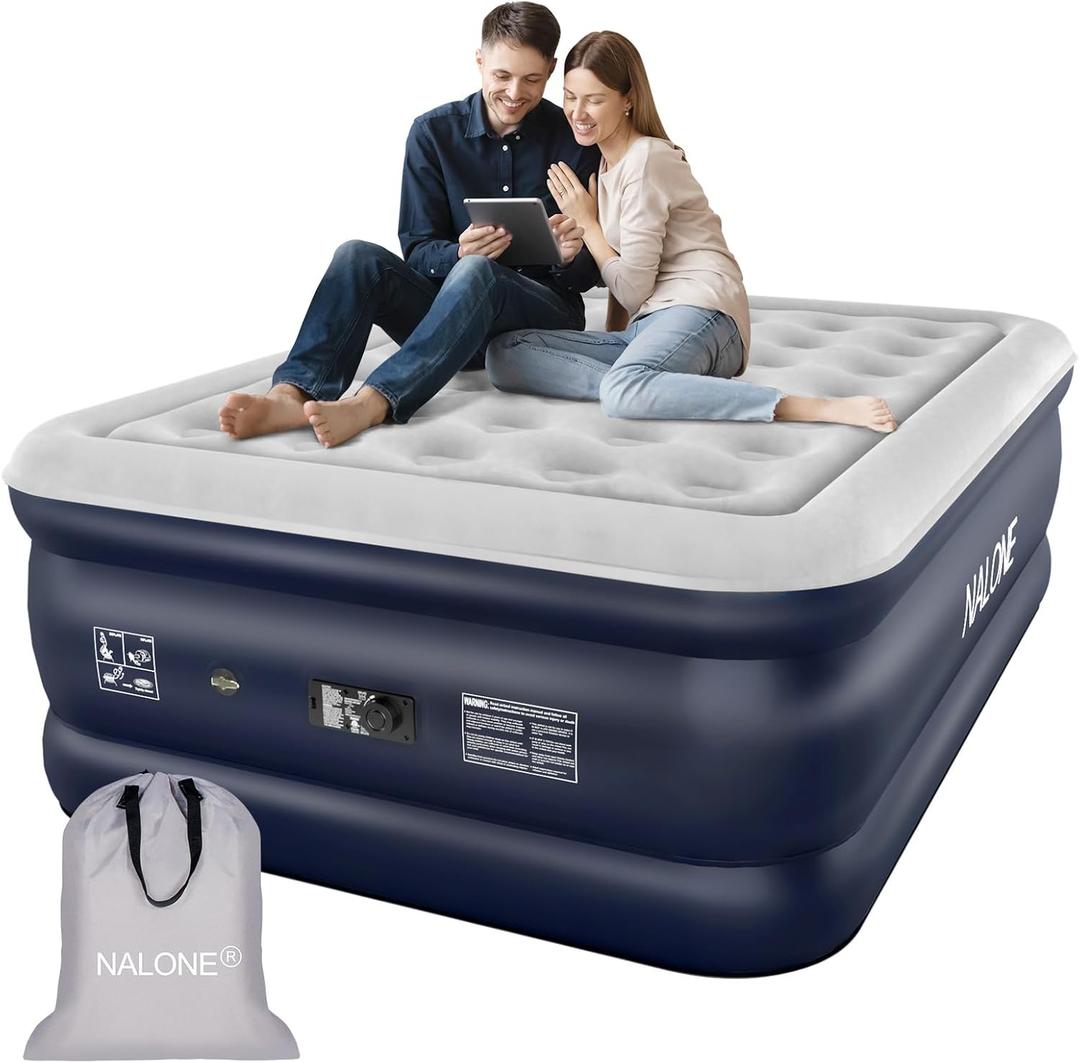 nalone Air Mattress Full with Built in Pump, 18'' Luxury Self Inflatable Mattress, 2025 Upgraded Fast Blow Up Mattress with Carry Bag, Portable Air Bed for Home, Travel & Camping, 650lbs Max (Blue)