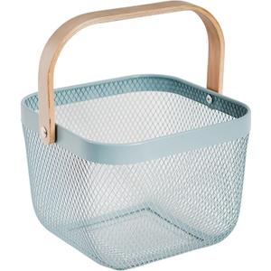 Metal Mesh Steel Harvest Basket, Square Wire Garden Basket with Handle Multi-Functional Storage Organizer for Gathering Vegetables, Fruits, Kitchen, Garden, Picnic (Aqua-Square)