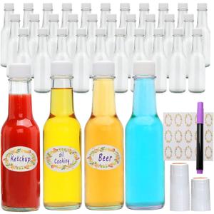 5oz Hot Sauce Bottles, Small Bottles with Lids, Woozy Bottle, Reusable Mini Sauce Containers for Chili Oil, Vinegar, Gift Favors, The set includ lables,pen,leak-proof caps 35 Pack