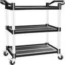 AQNIEGEP Utility Carts with Wheels, Heavy-Duty 510lbs Rolling Cart w/Lockable Wheels, Restaurant/Kitchen/Food Service Cart on Wheels, 3 Tier 16.9" D x 31.5" W x 39.5" H