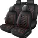 HChengkikz Car Seat Covers Full Set, Breathable and Waterproof Napa Leather Car Seat Cover, Interior Universal Fit for Cars, Sedans, SUVs, Vans, Trucks (Full Seat, Black + Red)