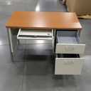 Alera SD4524PC Single Pedestal Steel Desk, Metal Desk, 45-1/4w X 24d X 29-1/2h, Cherry/Putty