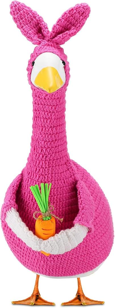 Abbylike 1 Set Easter Bunny Porch Goose Outfit Knitted Rabbit Yard Goose Costume Clothes with Carrot Fits Large 23'' H Cement for Easter Day Outdoor Patio Garden Lawn Pathway Statue Decor