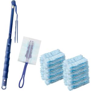 KMAKII Disposable Duster Refills, Compatible with S wiffer,Heavy Duty Electrostatic Blue Duster Heads, Ideal for Home Cleaning, Furniture, 1 Short Handle and 20 Refills