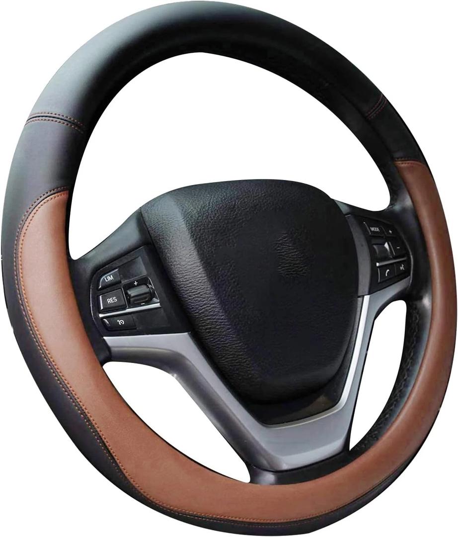 Microfiber Leather Steering Wheel Covers Universal 15 inch (Brown