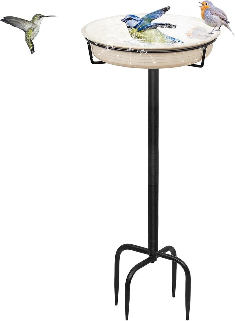 Bird Baths for Outdoors Heavy Duty, 35.5in Detachable Birdbaths for The Garden Clearance, Bird Bath Bowl Spa & Birdfeeder with Metal Stake Stand for Outdoors Garden, 4 Spiky Feet (C) (White)
