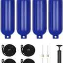 Boat Fenders, Boat Bumpers 4 Pack for Docking with 4 Ropes, 1 Air Pump and 4 Needles, Inflatable Ribbed Marine Pontoon Boat Fenders Bumpers
