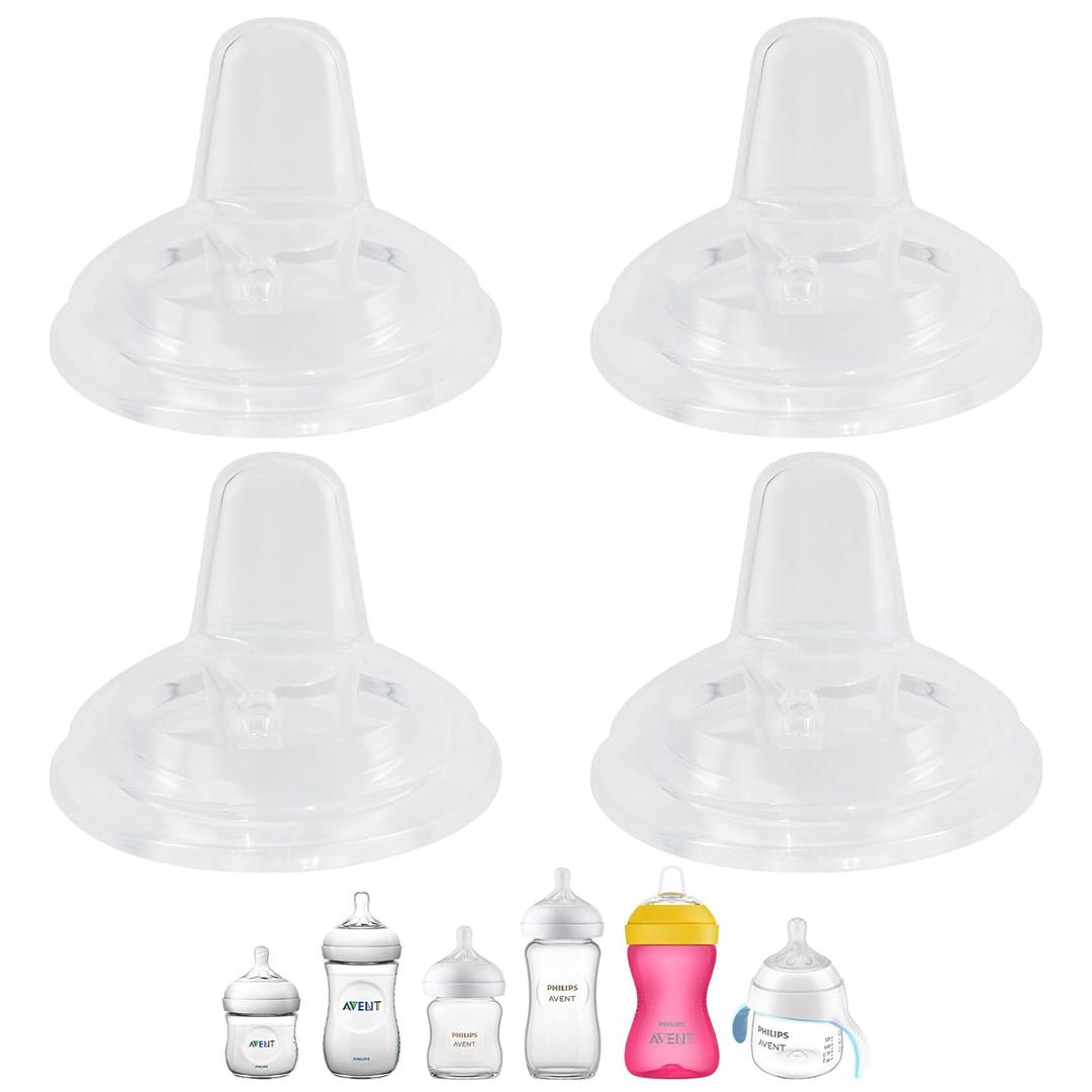 Sippy Cup Nipples for Philips Avent Natural Baby Bottles, My Grippy Spout Sippy Cup and Natural Trainer Sippy Cup, Soft 100% Silicone Sippy Spout Nipples, 6m+, 4 Count (Sippy Nipple, 6m+, 4 Count)