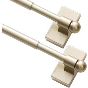 Turquoize 2 Pack Magnetic Curtain Rods for Metal Doors 1/2" Multi-Use Versatile Adjustable Appliance Magnetic Rod Extends from 16 inch to 28 inch Magnetic Cafe Curtain Rod, Champaign Gold, 2 Pack