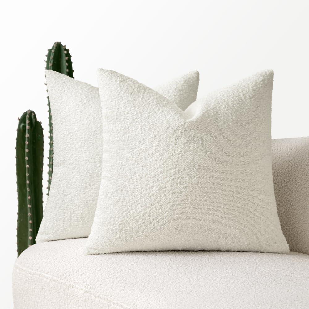 MIULEE 20x20 Inch Decorative Pillow Covers for Couch Bed Set of 2 Textured Boucle Neutral Throw Pillows White Accent Solid Cushion Pillowcase Cozy Soft Chair Sofa Livingroom Home Decor