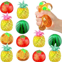 Meooeck 12 Pcs Fruit Stress Relief Toys Watermelon Orange Stress Balls Fidget Toys for Adults Relief Mini Squeeze Fruit Party Favors Cute and Fun for Birthday, Summer, Office, Stuffer Gift