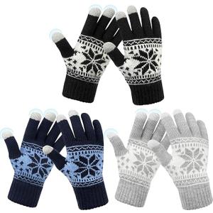 YSense 3 Pairs Touch Screen Gloves Snow Flower, Warm Knit Winter Gloves Christmas Gifts Stocking Stuffers for Women Gifts