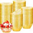 60Pack Clear Mini Plastic Bowls 6 Oz Disposable Premium Glitter Hard Salsa Dessert Ice Cream Candy Fruit Bowls for Serving, Weddings, Catering, Parties (Gold)