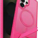 Magnetic for Samsung Galaxy S25 Ultra Case with Kickstand, Compatible with Mag-Safe, Slim Shockproof Grippy Translucent Matte Phone Cover, Built in Invisible Stand, Hot Pink