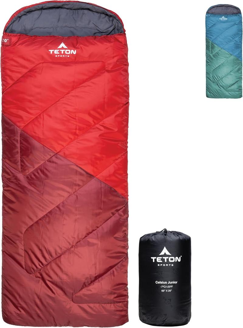 Teton Junior, 20 Degree and 0 Degree Sleeping Bags. Finally, Sleeping Bag for Boys, Girls, All Kids, Warm and Comfortable, for All Camping Weather and Built to Last (Ruby)