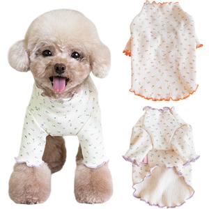 Pet Clothes for Small Medium Dogs Cat Daisy Flower Prints Dog Shirts Long Sleeve Ruffle Puppy Clothes Dog Pajamas for Chihuahua Shih Tzu Yorkie (Purple, X-Large)