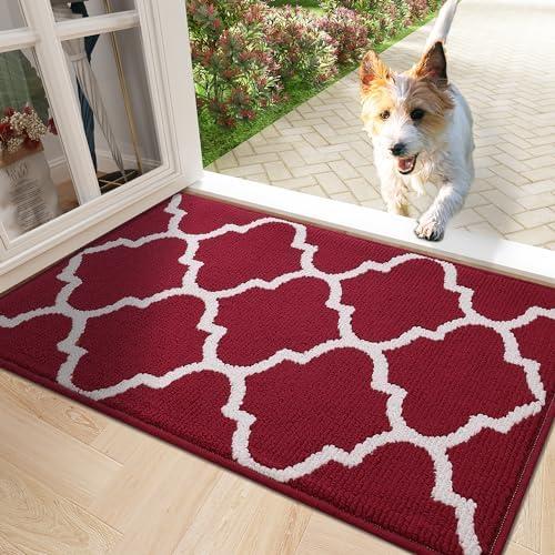 OLANLY Indoor Door Mat, 36x24, Non-Slip Absorbent Resist Dirt Entrance Mat, Washable Low-Profile Inside Floor Doormats for Entryway, Red