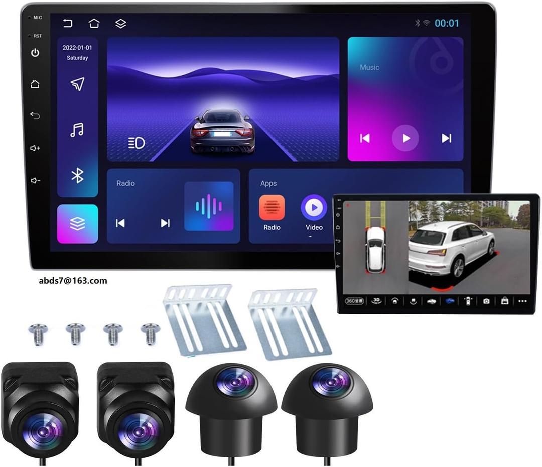 Double Din Car Stereo Support 360 Panoramic Backup Camera System, 360 Degree Panoramic Dashboard Recorder. 10 inch Touch Vehicle Andriod Navigation 2G+32G