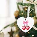 QIYUHOY Coquette Pink Bow Ornament Keepsake Sign,Preppy Cherry Gifts Ornaments for Christmas Tree, Ceramic Heart Keepsake Preppy Girly Gifts for Women, Hanging Ornaments
