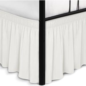 Biscaynebay Wrap Around Bed Skirts with Split Corners for Full Beds 16" Drop, Ivory Elastic Dust Ruffles Adjustable Easy Fit Wrinkle & Fade Resistant Silky Luxurious Fabric Machine Washable