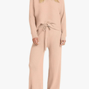 ANRABESS Women's Two Piece Outfits Crop Top Wide Leg Pants Cozy Knit Sweater Lounge Sets 2024 Fall Trendy Travel Clothes, Size L